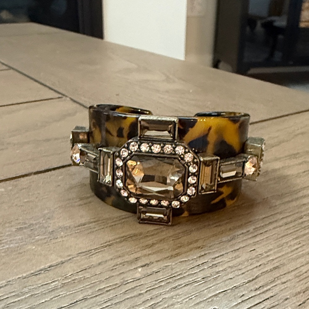 Tortoise Shell Cuff Bracelet with Crystal Accents